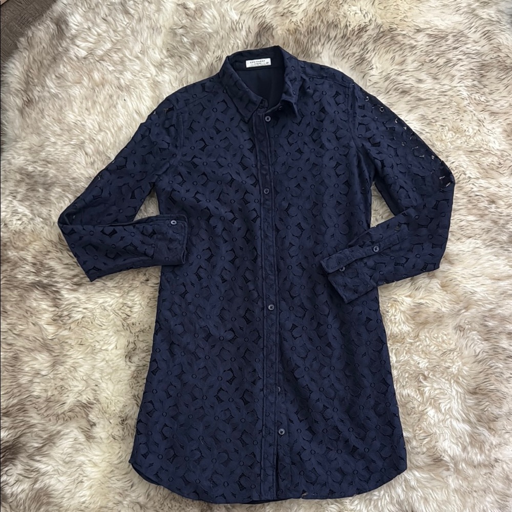 Equipment Blue Lace Shirt Dresses